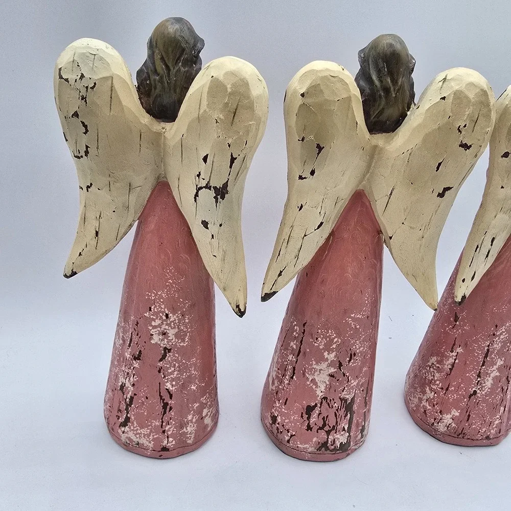 Set Of 3‎ Angel Figurines Pray Pink Praying Rustic Christmas Home Decor